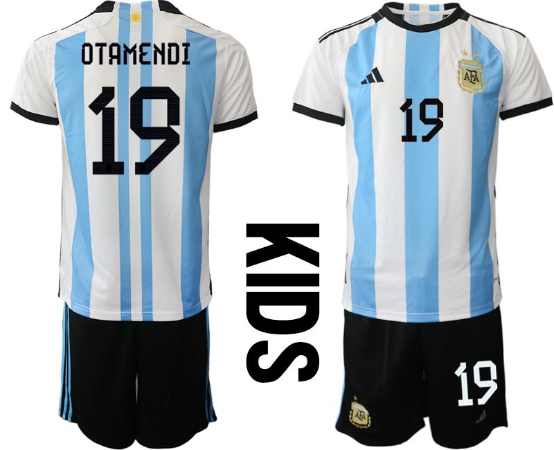 Cheap Youth 2022 World Cup National Team Argentina home white 19 Soccer Jerseys